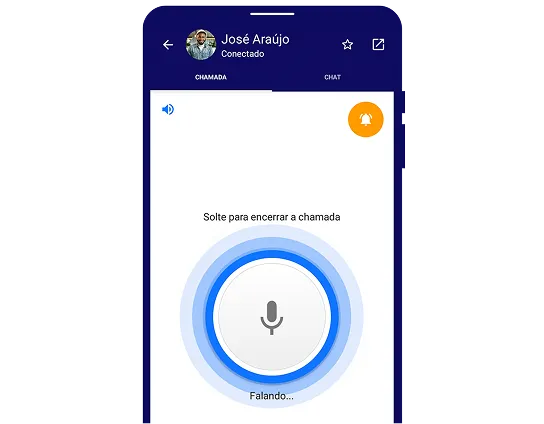 Tela do app BiPTT funcionando como rádio