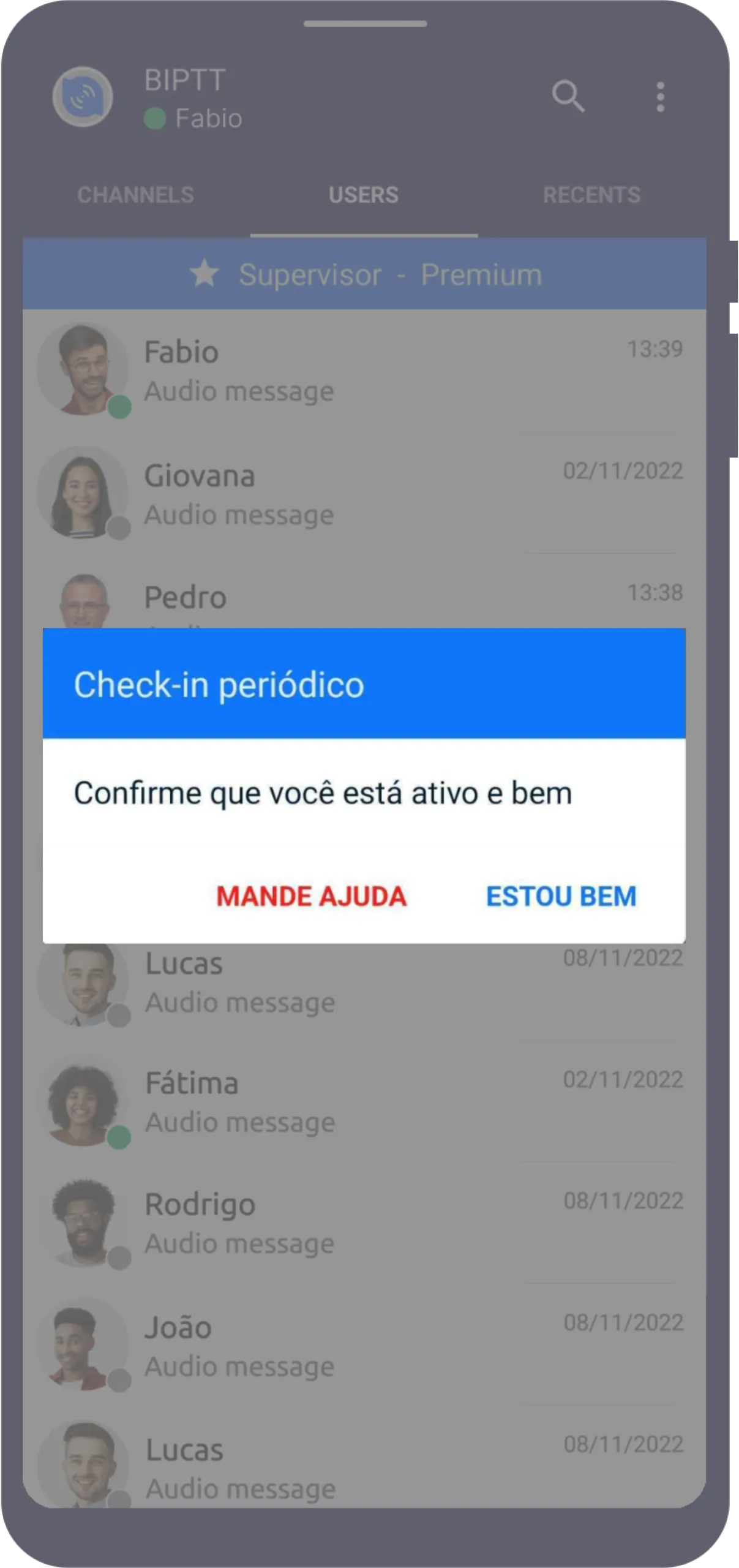 Tela de check-in periódico