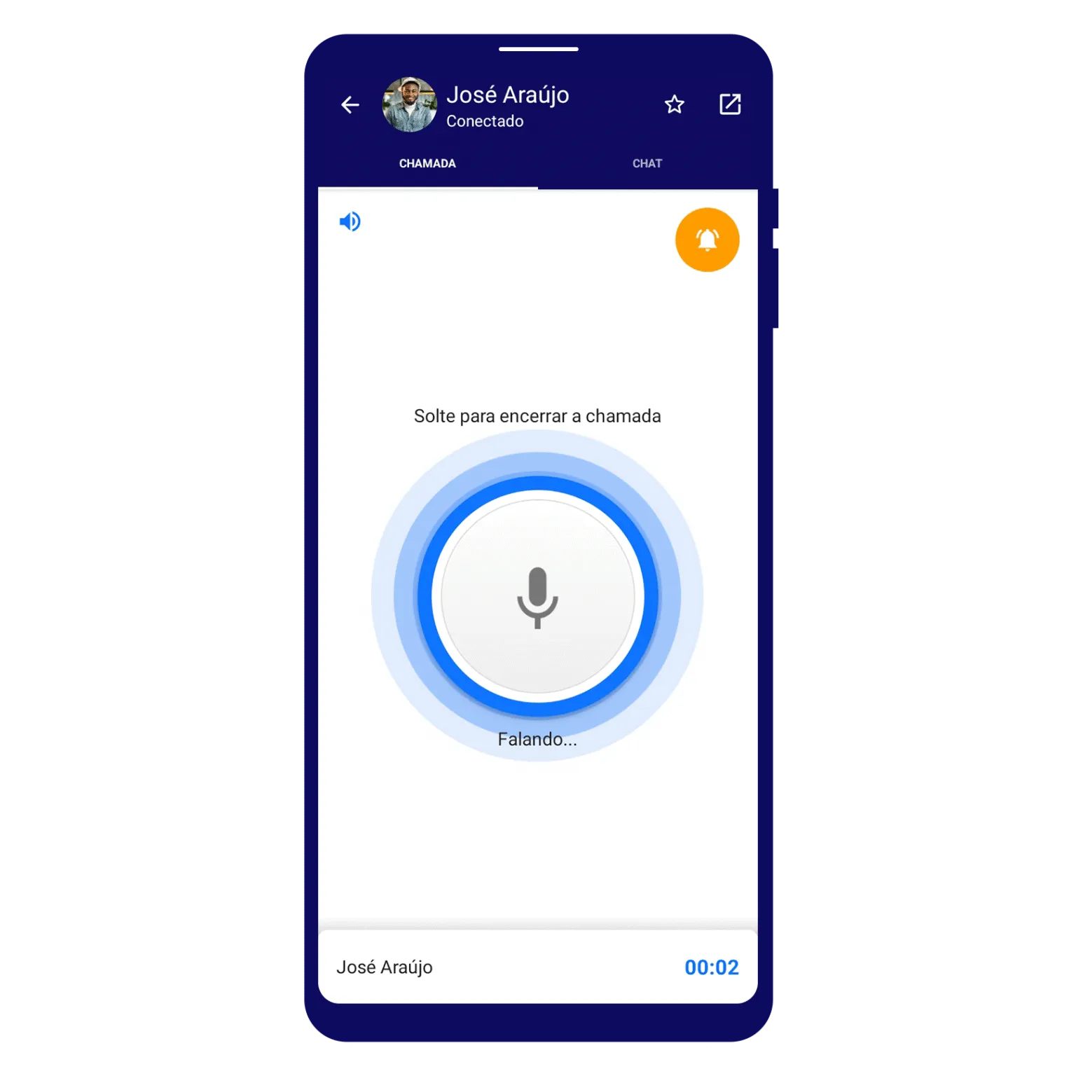 App BiPTT em uma chamada de voz em tempo real