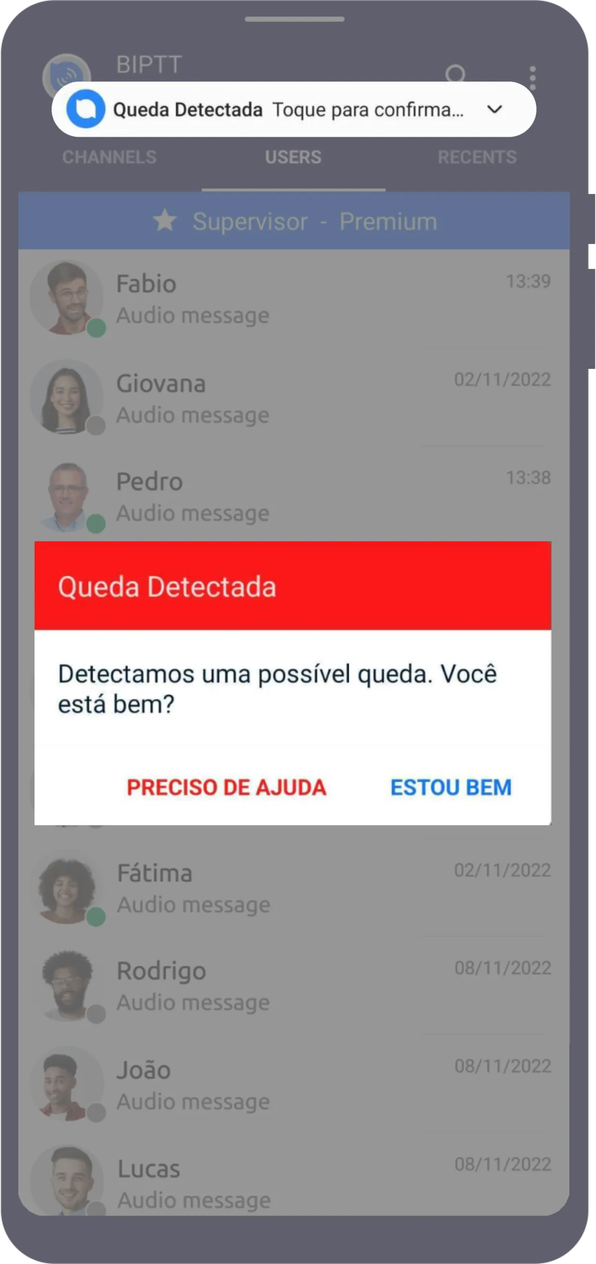 Tela de detecção de não movimento