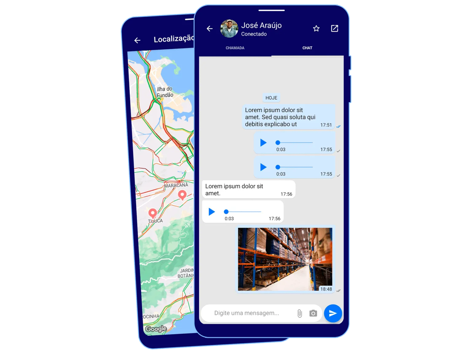 Tela do app BiPTT com mapa e botão de fala