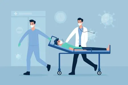 Médicos levando paciente em cima de uma maca em um atendimento pré-hospitalar